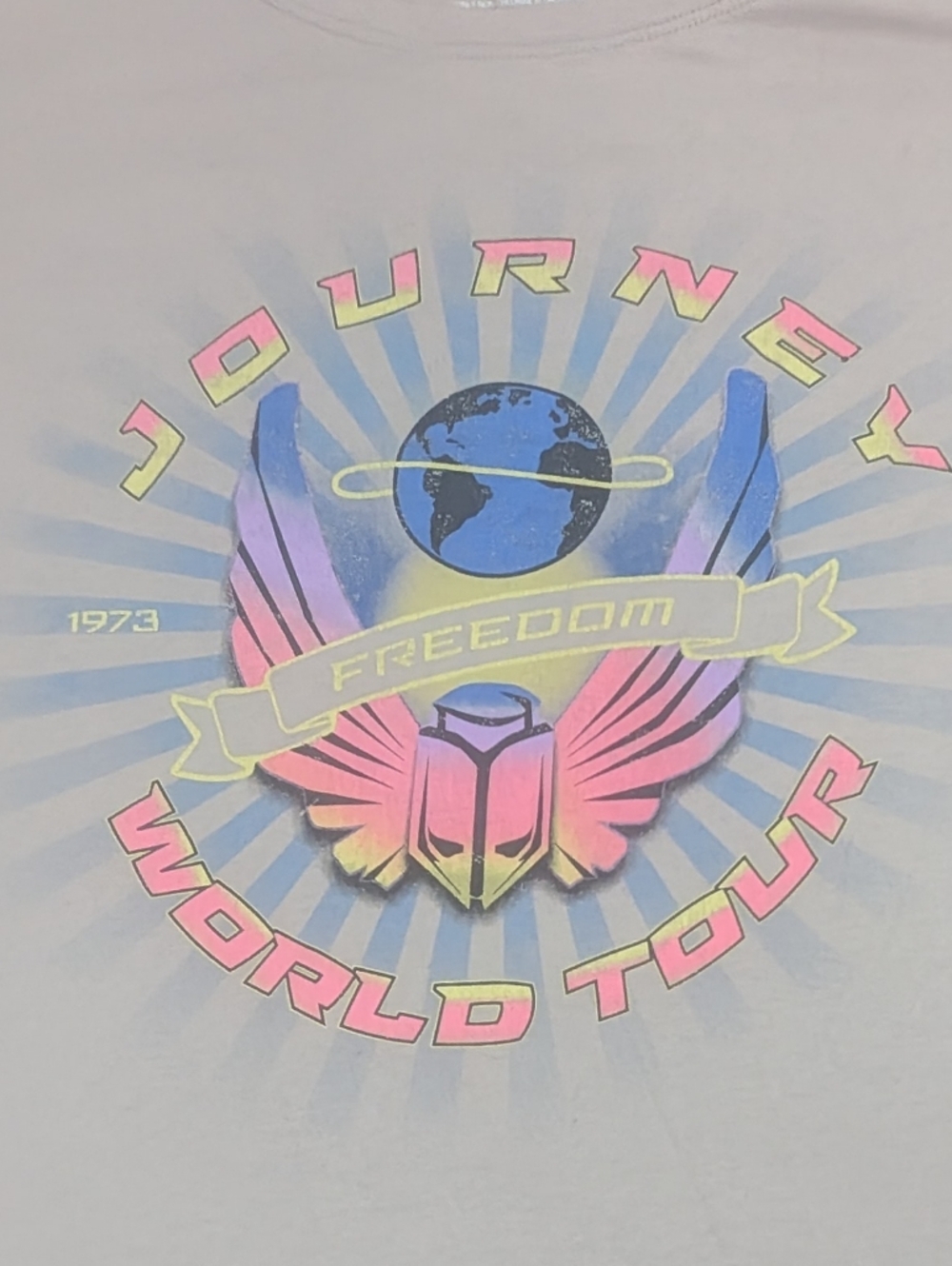 Journey World Tour Graphic Tee Scarab Logo Cream w/Pastel Blue Pink Yellow 3X